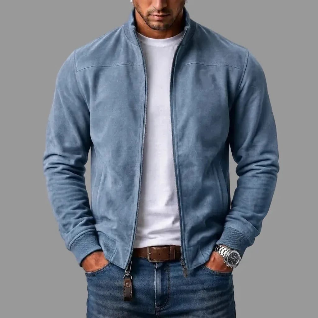 Men's suede-blend bomber jacket in light blue