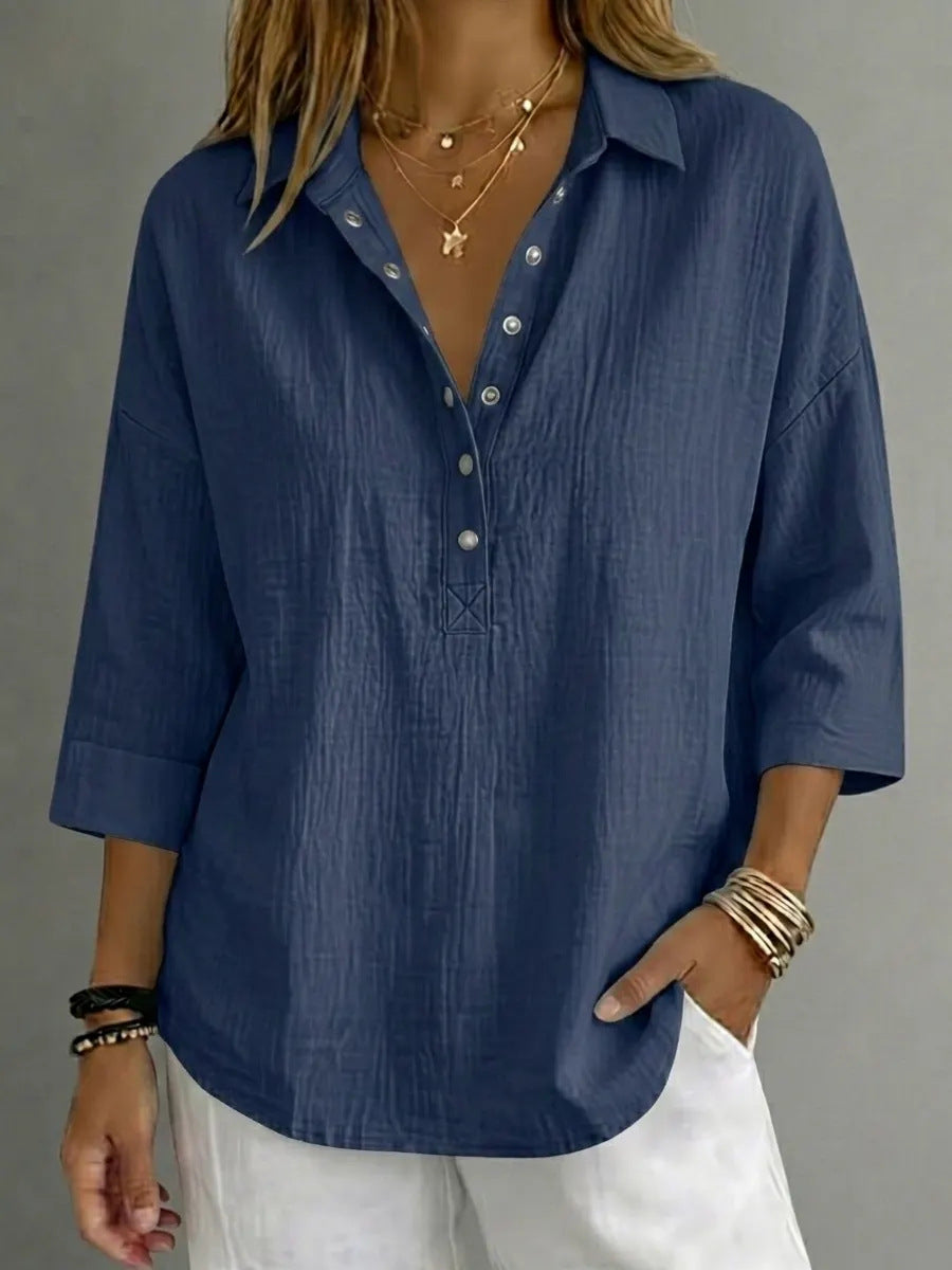 New Arrivalš„ Women's Casual Linen Blend Henley 3/4 Sleeve Shirt