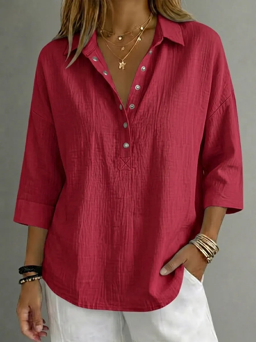 New Arrivalš„ Women's Casual Linen Blend Henley 3/4 Sleeve Shirt