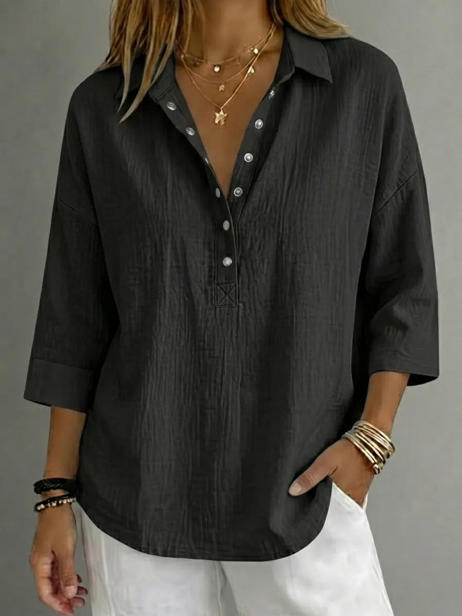 New Arrivalš„ Women's Casual Linen Blend Henley 3/4 Sleeve Shirt