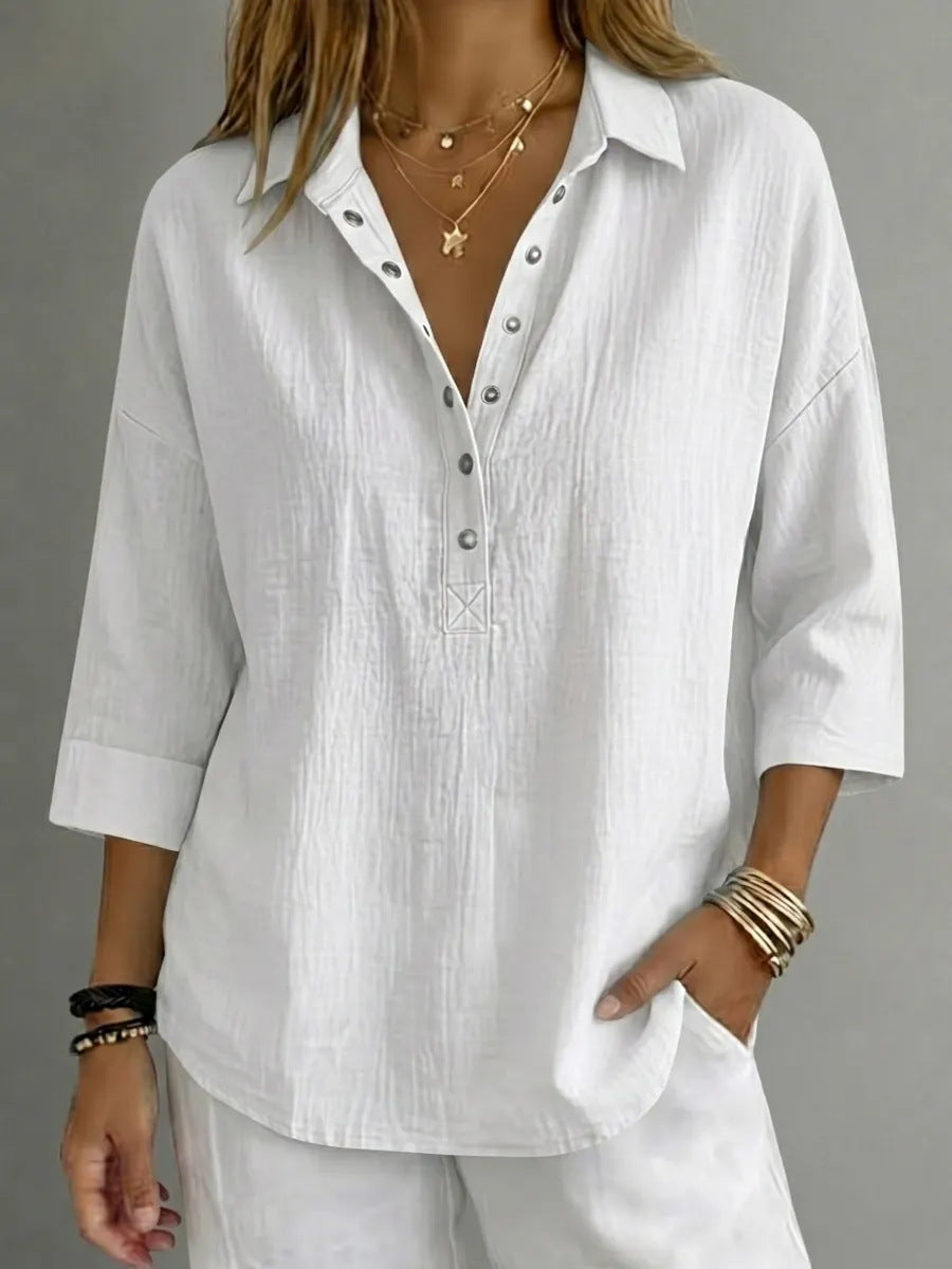 New Arrivalš„ Women's Casual Linen Blend Henley 3/4 Sleeve Shirt
