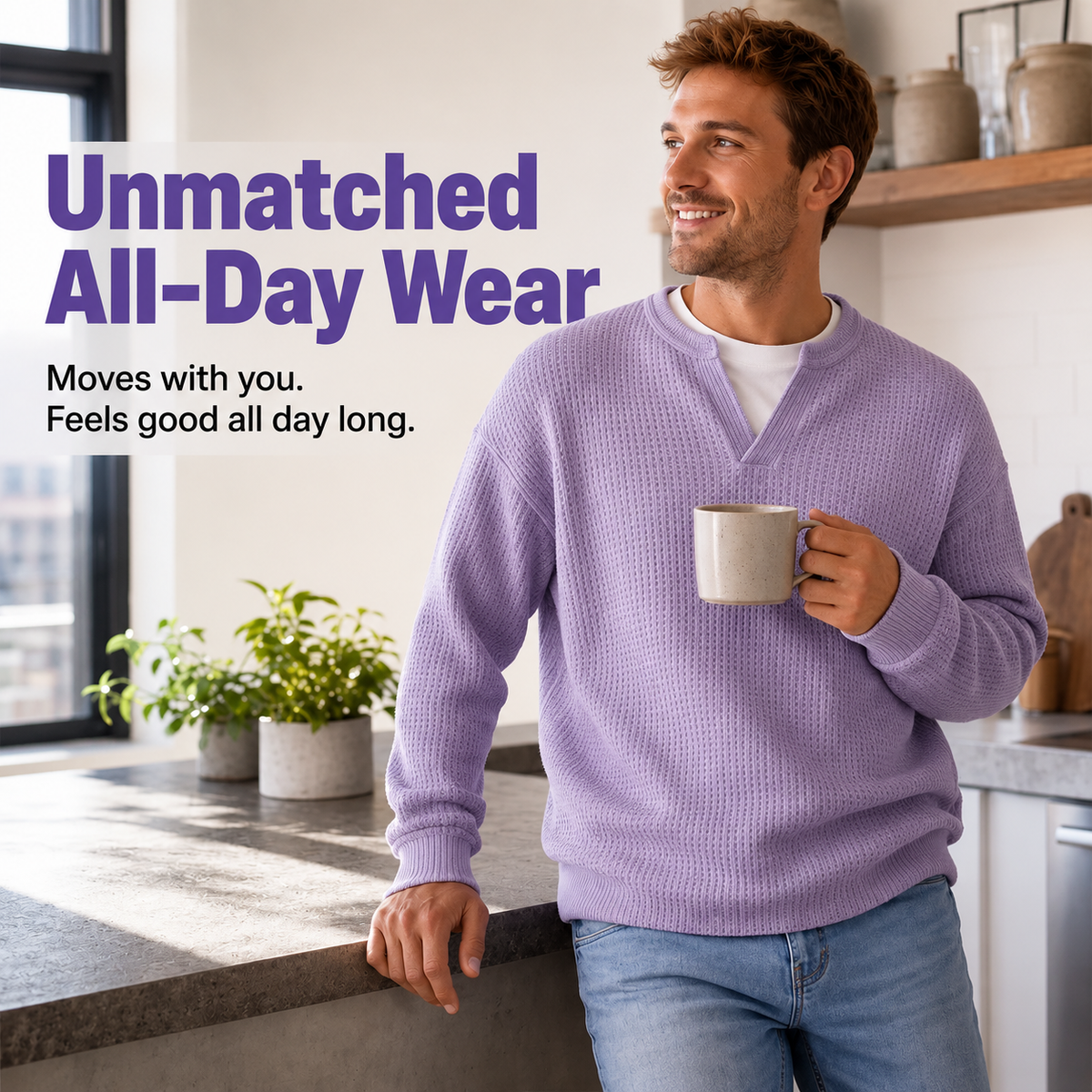 ✨ Jouw stijl‑upgrade: Getextureerd, Relaxed, Stijlvol! 👕Gelaagde comfortabele wafelgebreid T-shirt