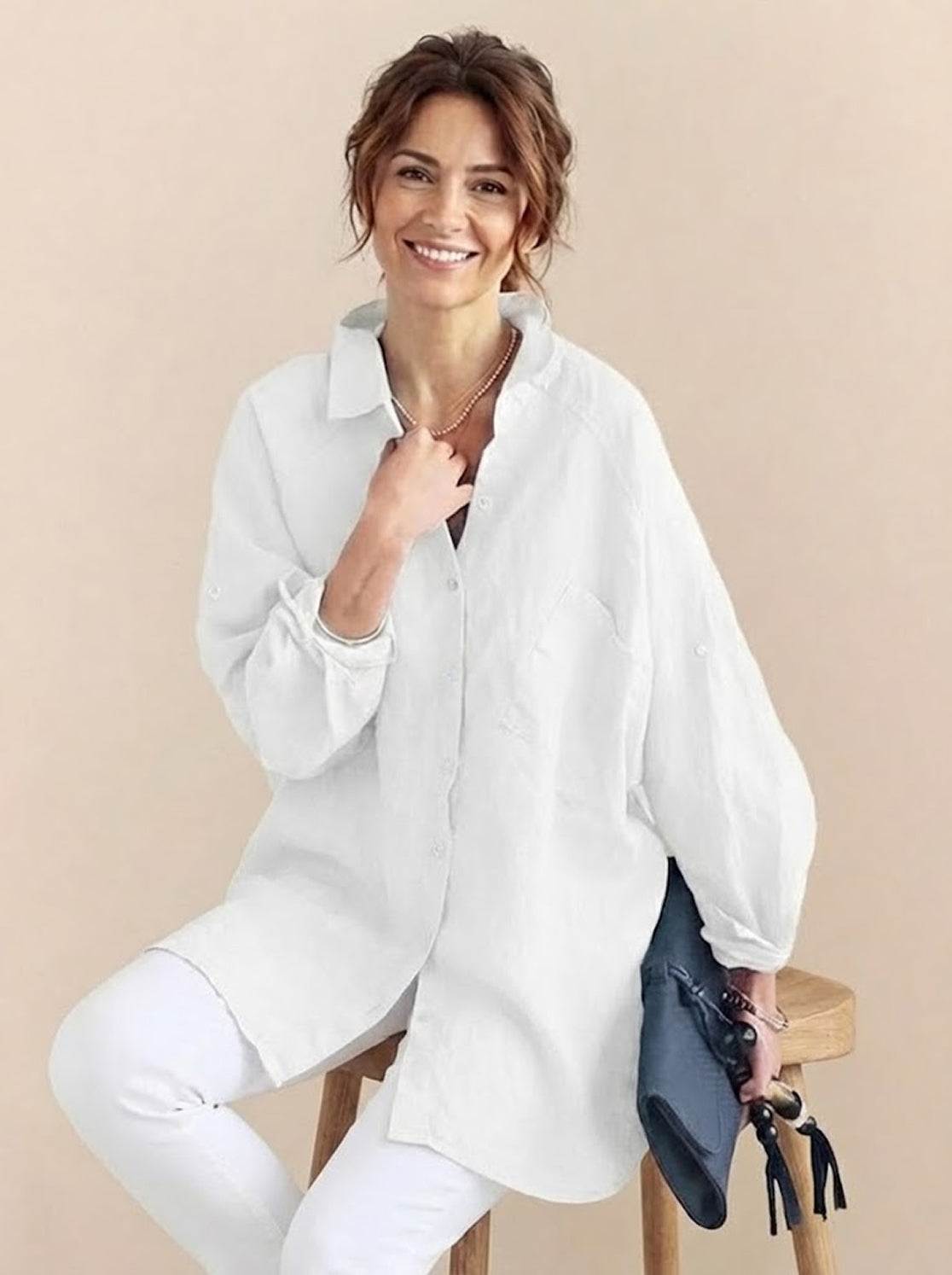 White oversized cotton-linen shirt