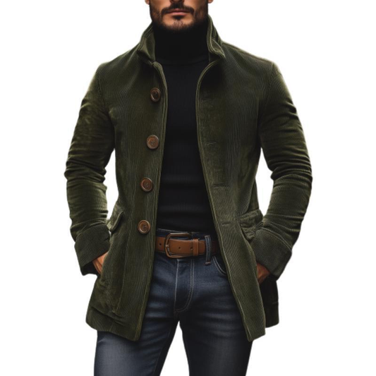 Men's Stand Collar Button Jacket in Green