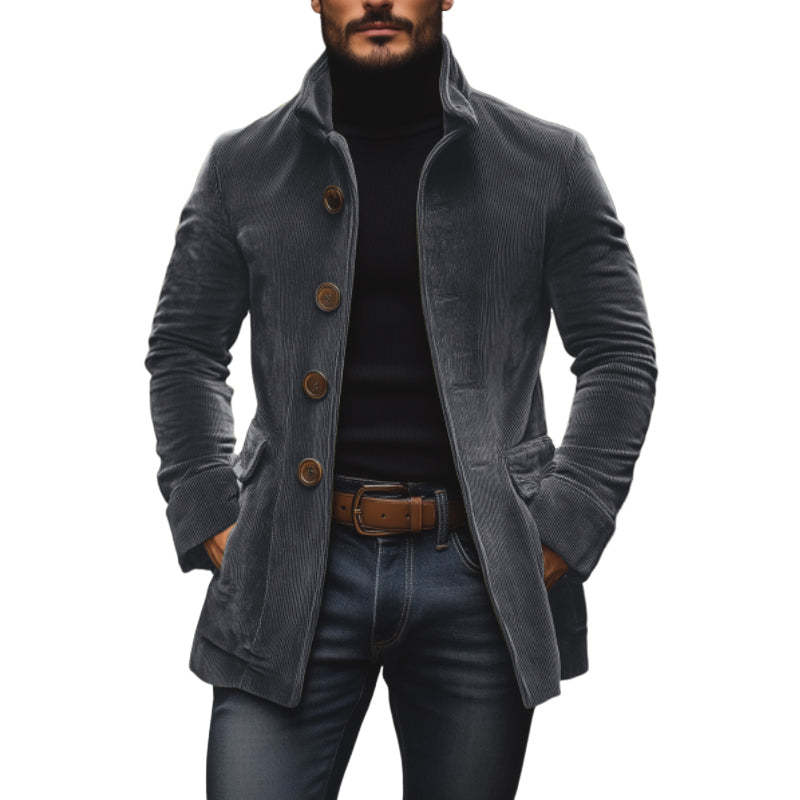 Men's Stand Collar Button Jacket in Grey