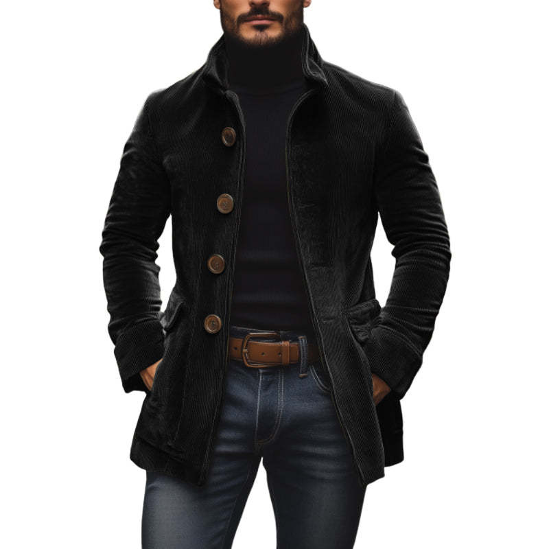 Men's Stand Collar Button Jacket in Black
