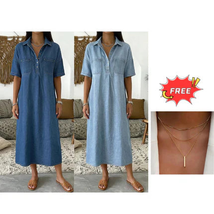 Dark blue and light blue midi shirt dress set