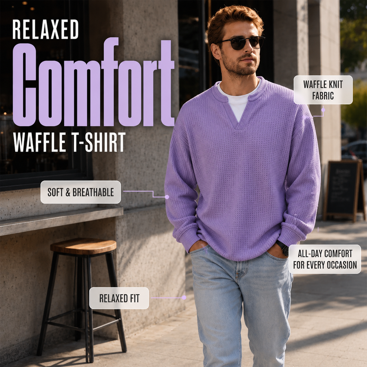 ✨ Jouw stijl‑upgrade: Getextureerd, Relaxed, Stijlvol! 👕Gelaagde comfortabele wafelgebreid T-shirt