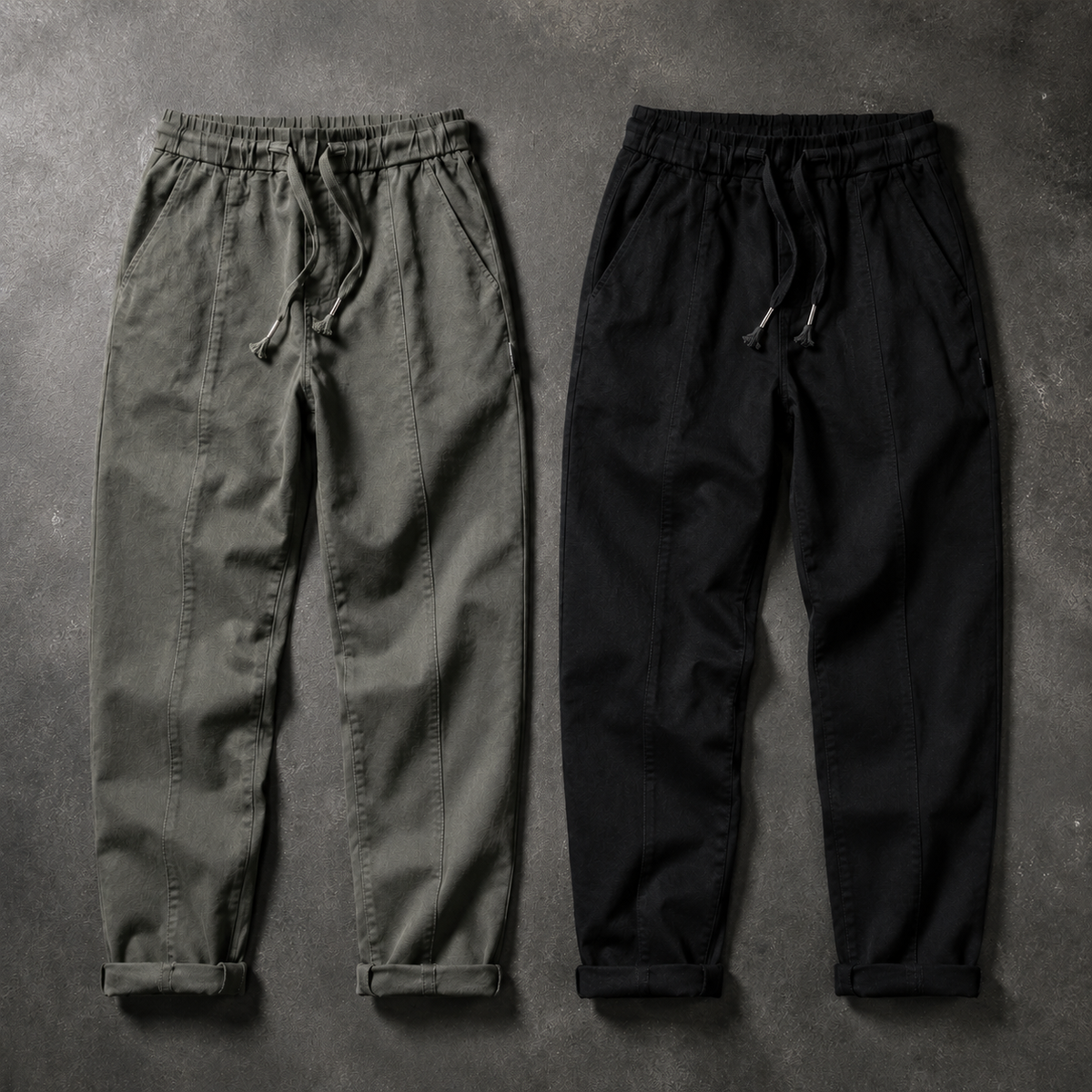 Men's olive and black tapered jogger pants