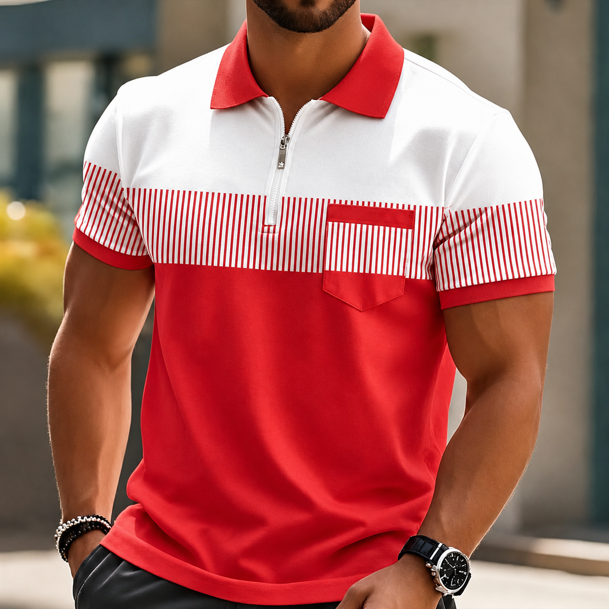Red men's elegant zip polo