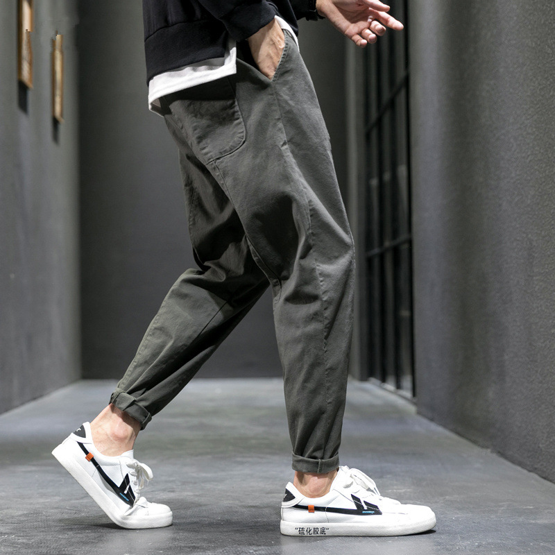 Men's olive tapered jogger pants – side view