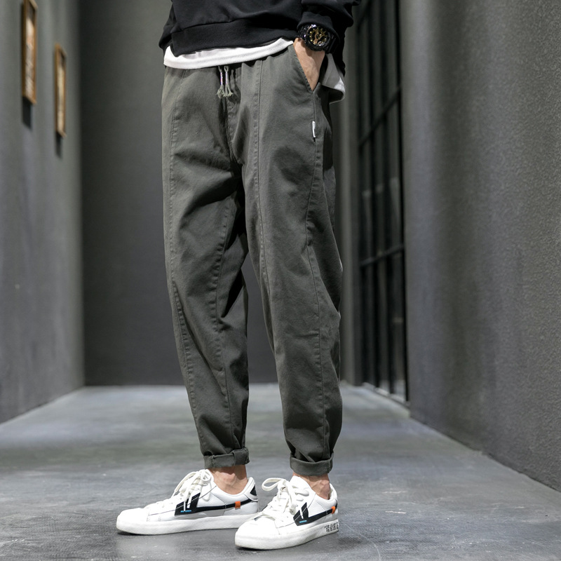 Men's olive cotton tapered jogger pants – front view