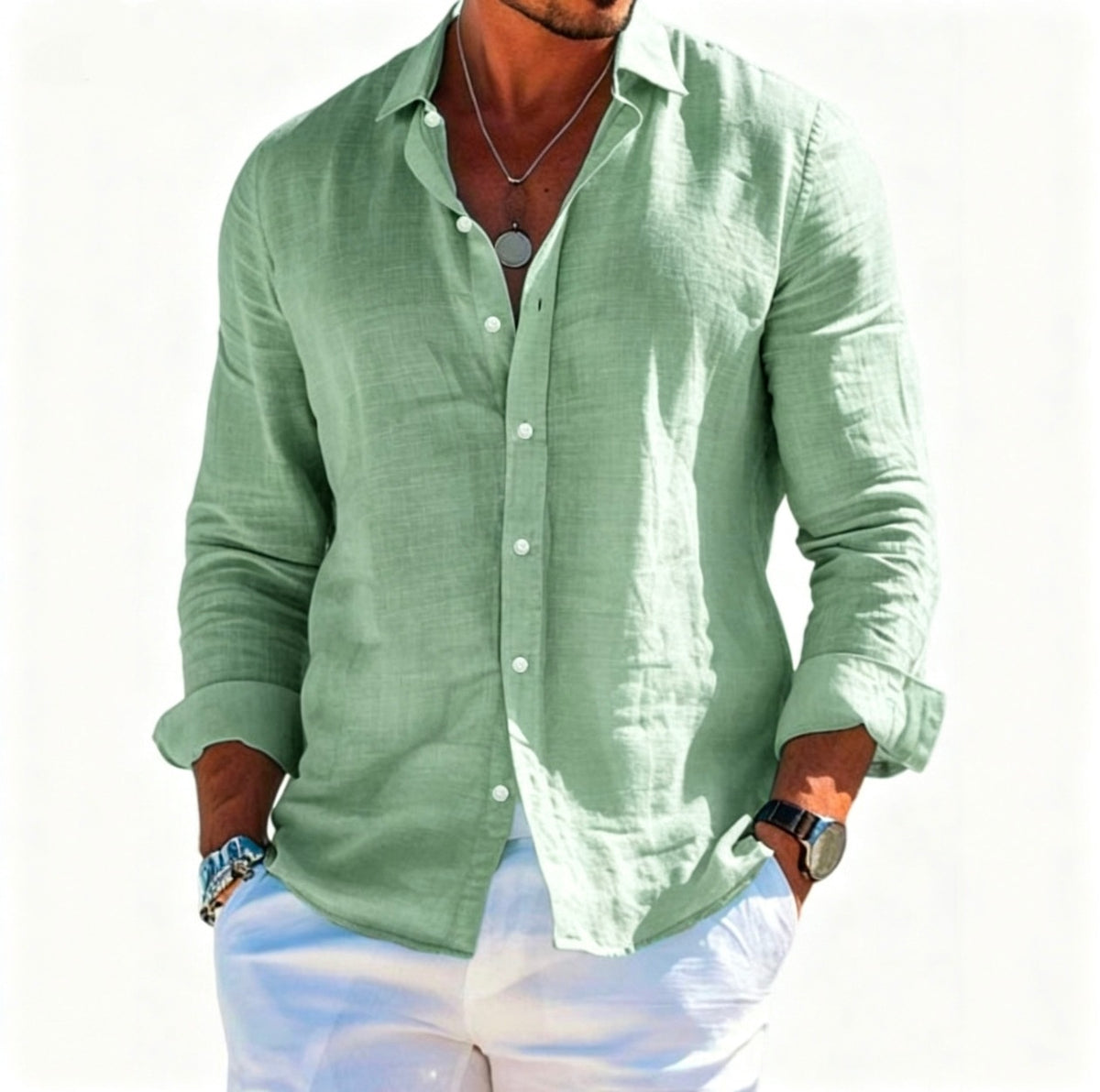 Men's textured long-sleeve shirt in sage green