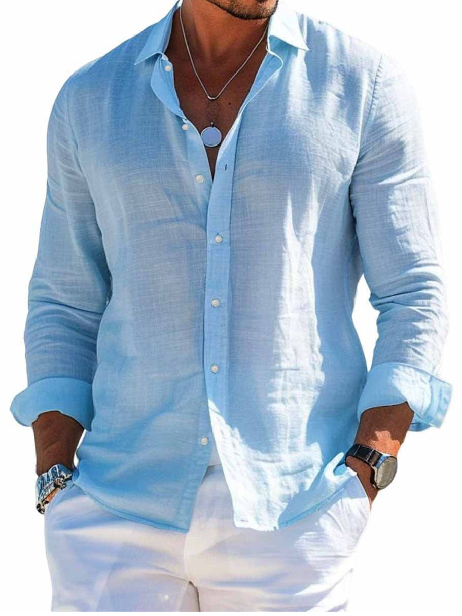 Men's textured long-sleeve shirt in light blue