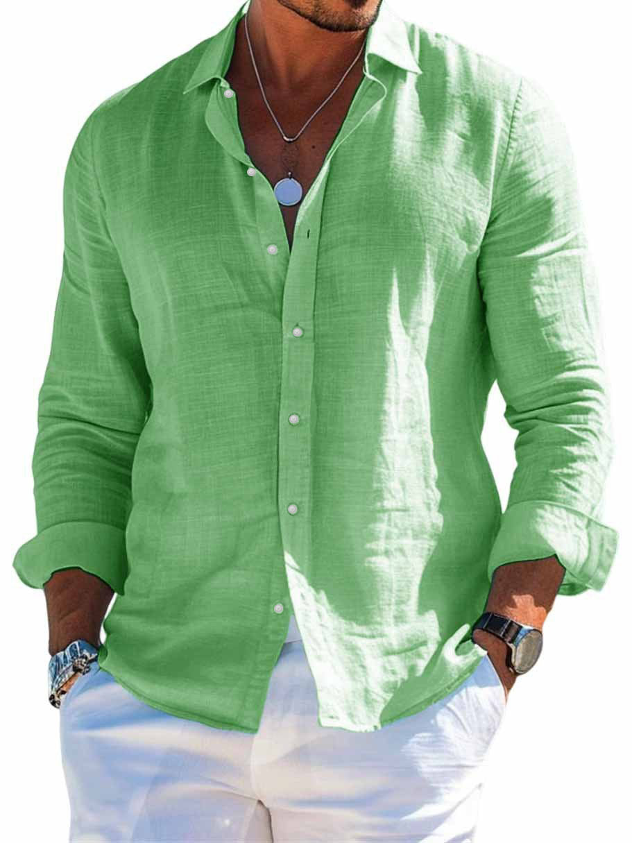 Men's textured long-sleeve shirt in light green