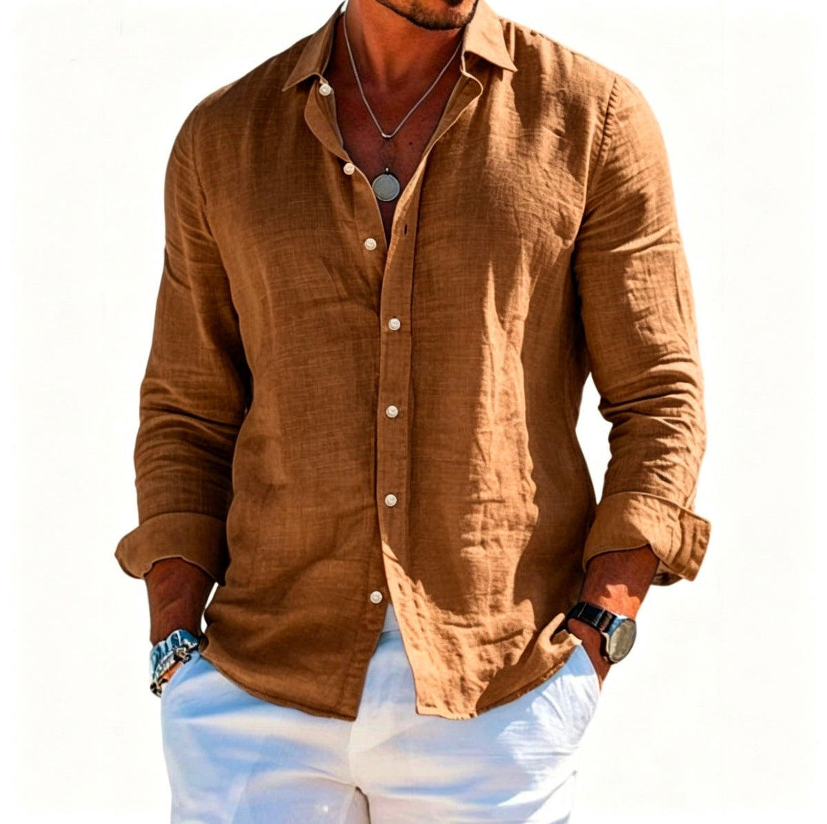 Men's textured long-sleeve shirt in orange