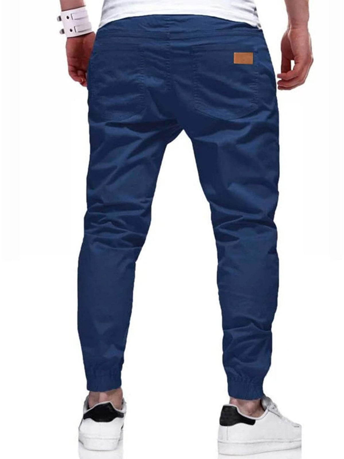 Men's dark blue stretch drawstring jogger pants – back view