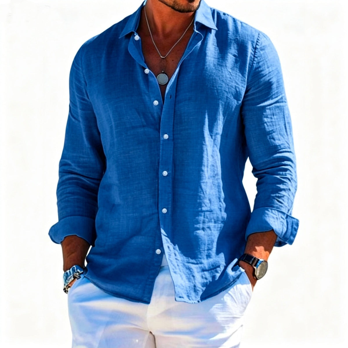 Men's textured long-sleeve shirt in royal blue