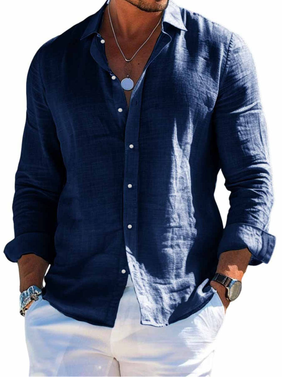Men's textured long-sleeve shirt in navy blue