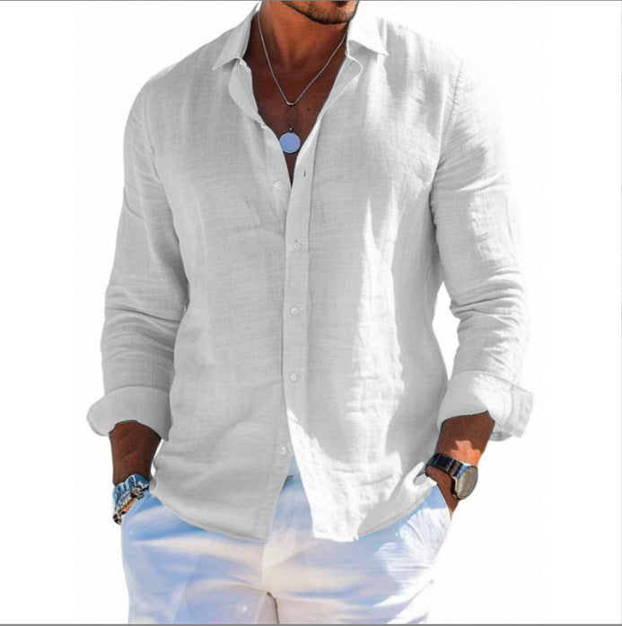Men's textured long-sleeve shirt in white