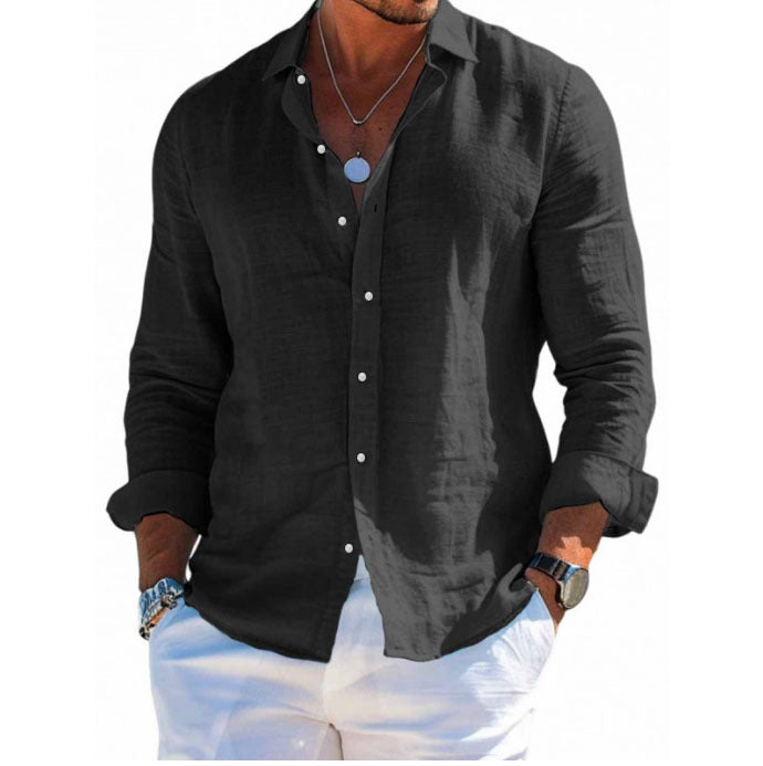 Men's textured long-sleeve shirt in black