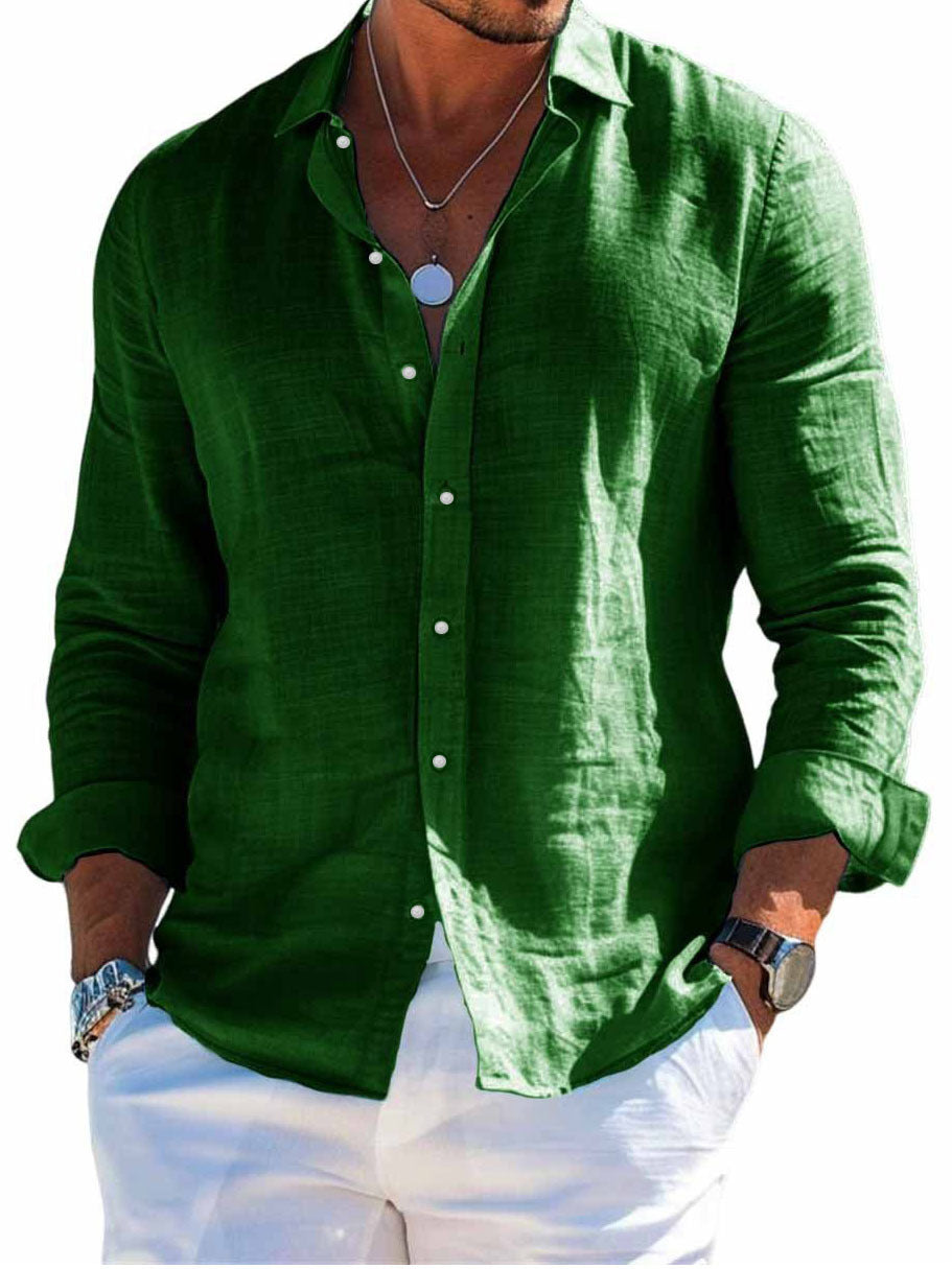 Men's textured long-sleeve shirt in army green