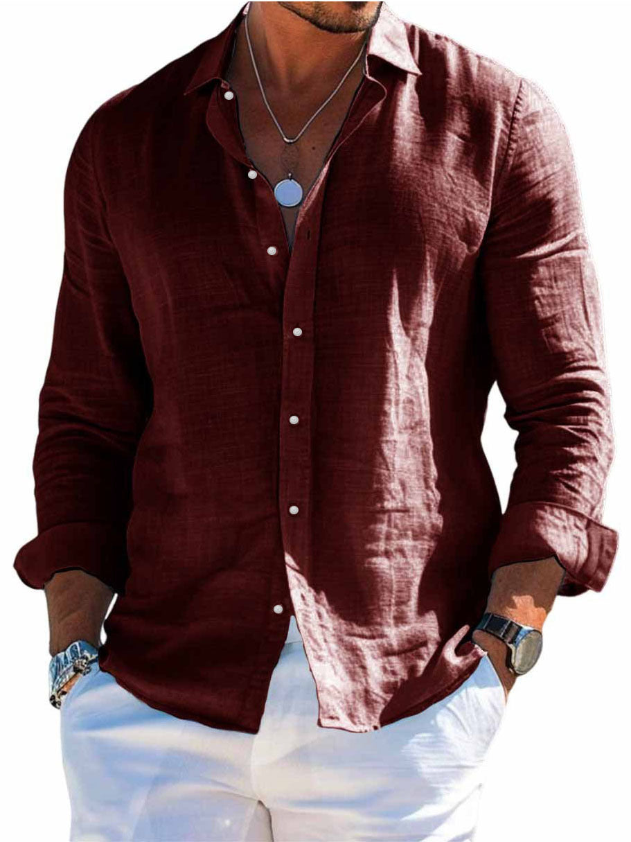 Men's textured long-sleeve shirt in burgundy
