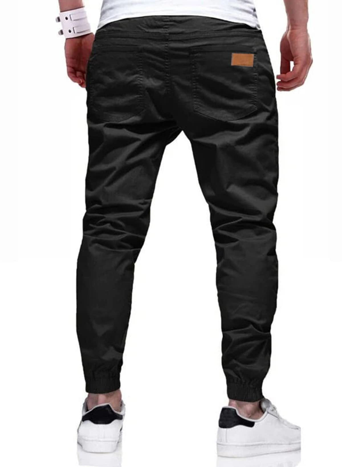Men's black stretch drawstring jogger pants – back view