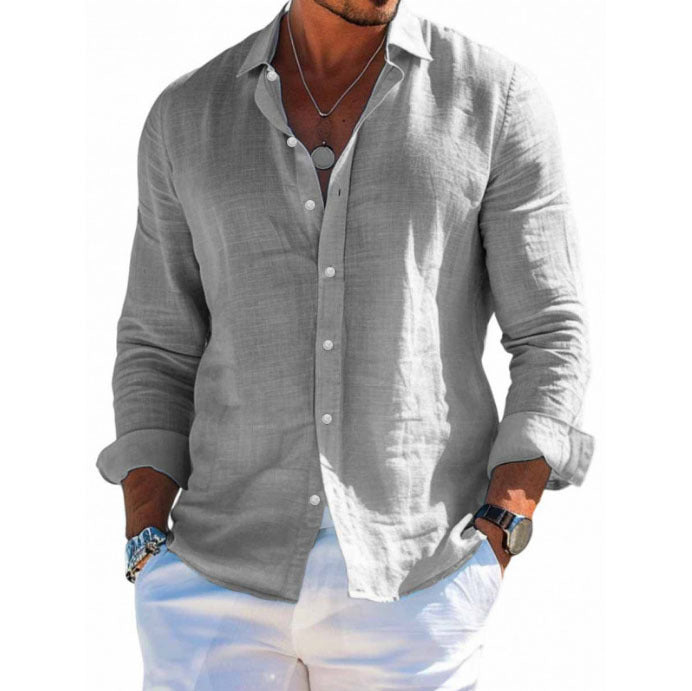 Men's textured long-sleeve shirt in light gray