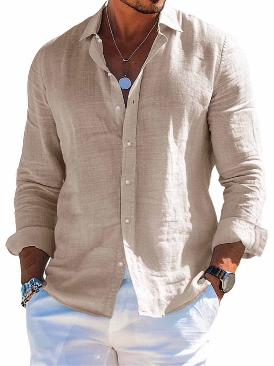 Men's textured long-sleeve shirt in khaki