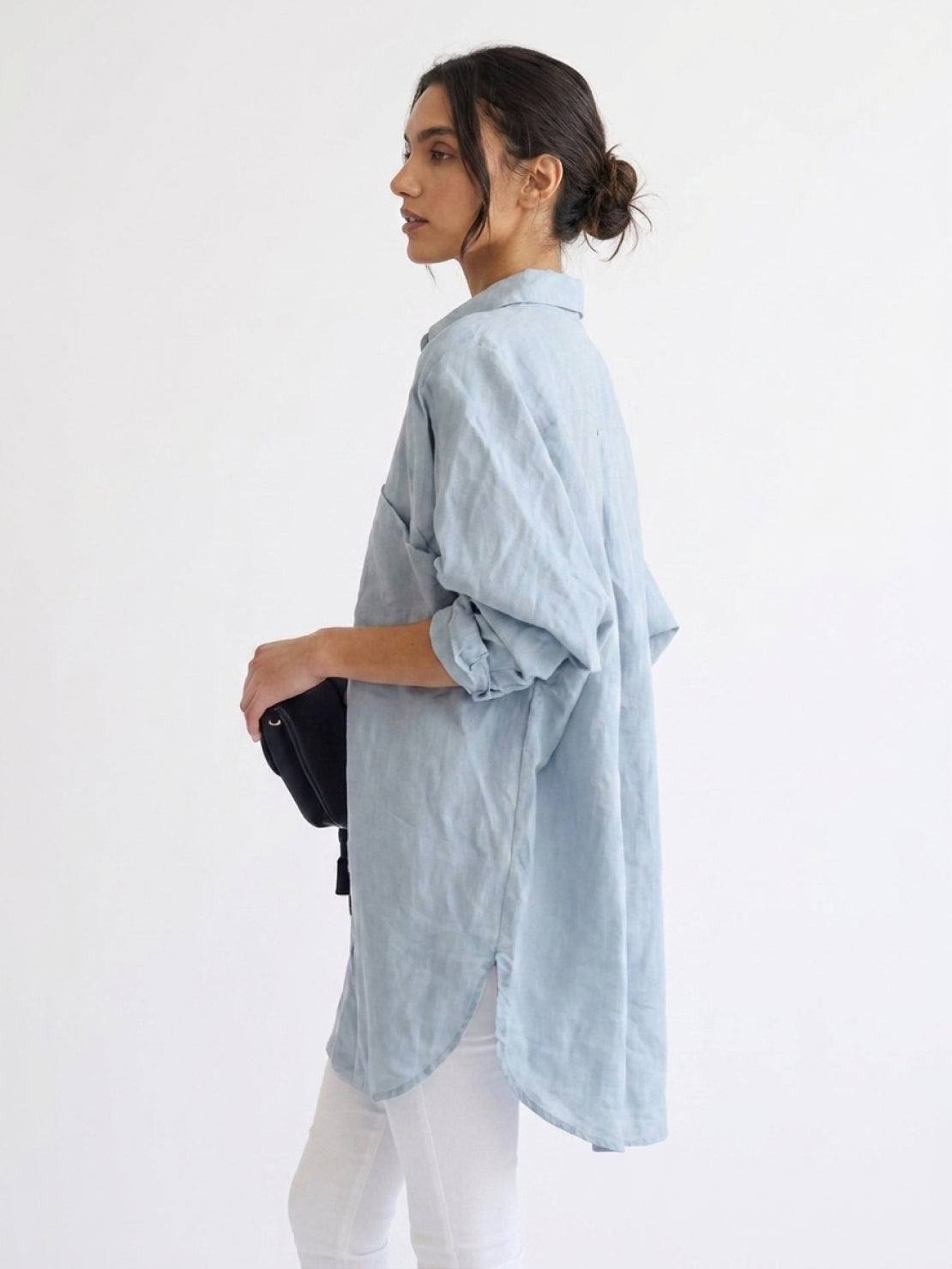 Sky Blue oversized cotton-linen shirt
