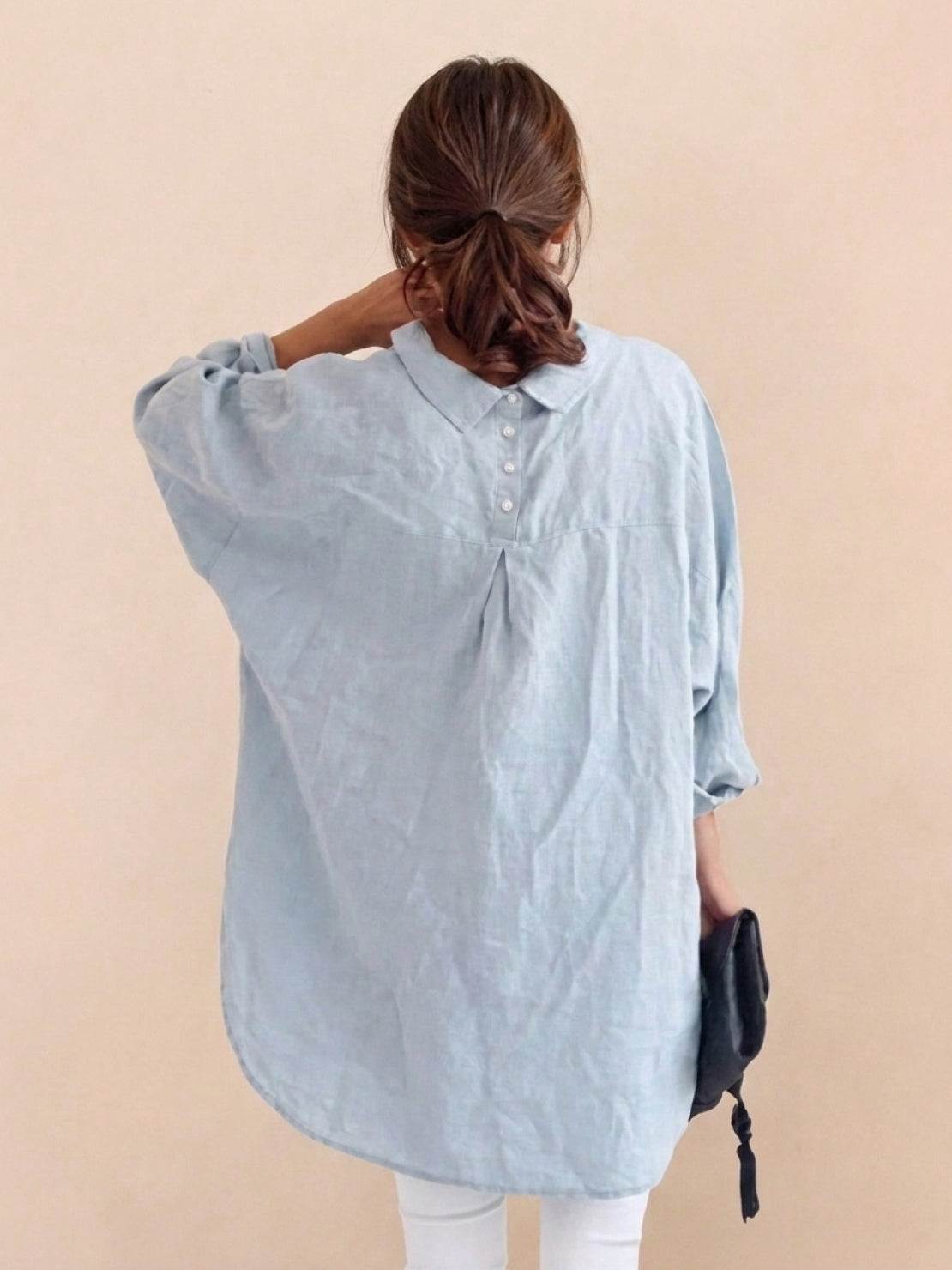 Sky Blue oversized cotton-linen shirt