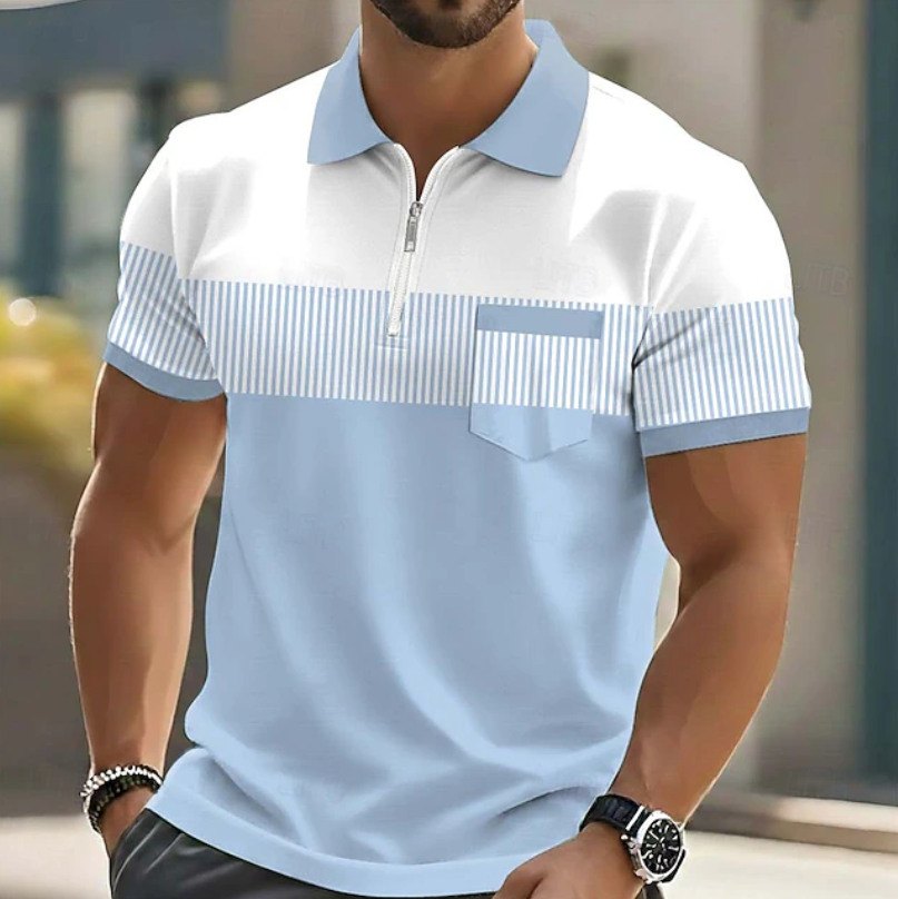 Blue men's elegant zip polo