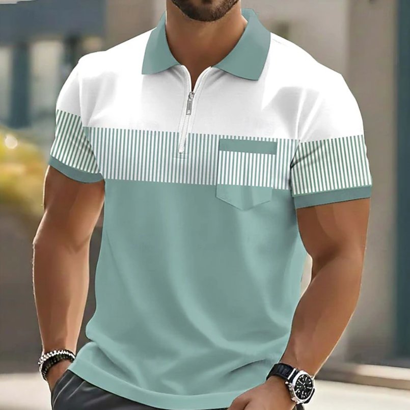 Green men's elegant zip polo