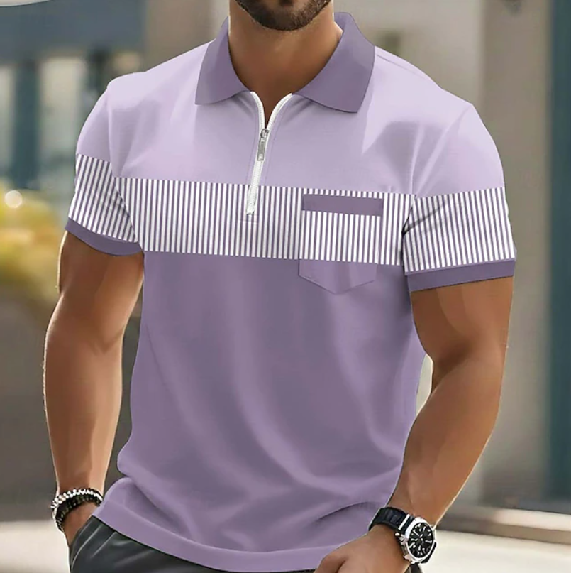 Purple men's elegant zip polo