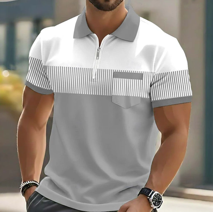 Grey men's elegant zip polo