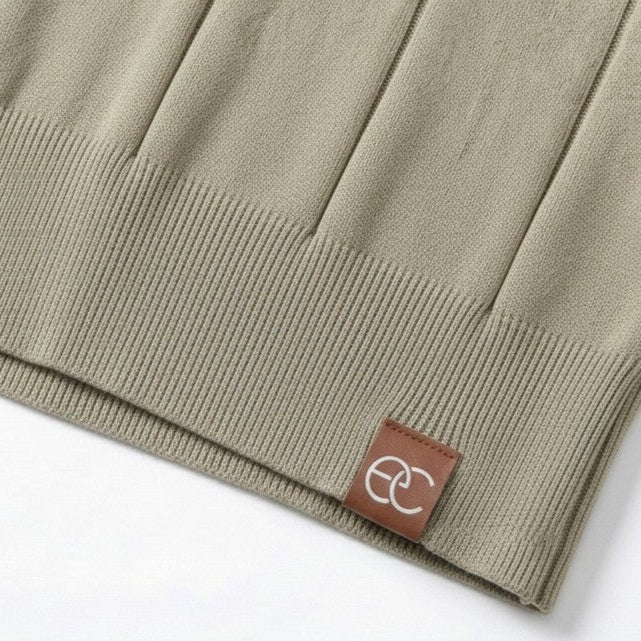 Beige Torino quarter-zip polo inside label detail