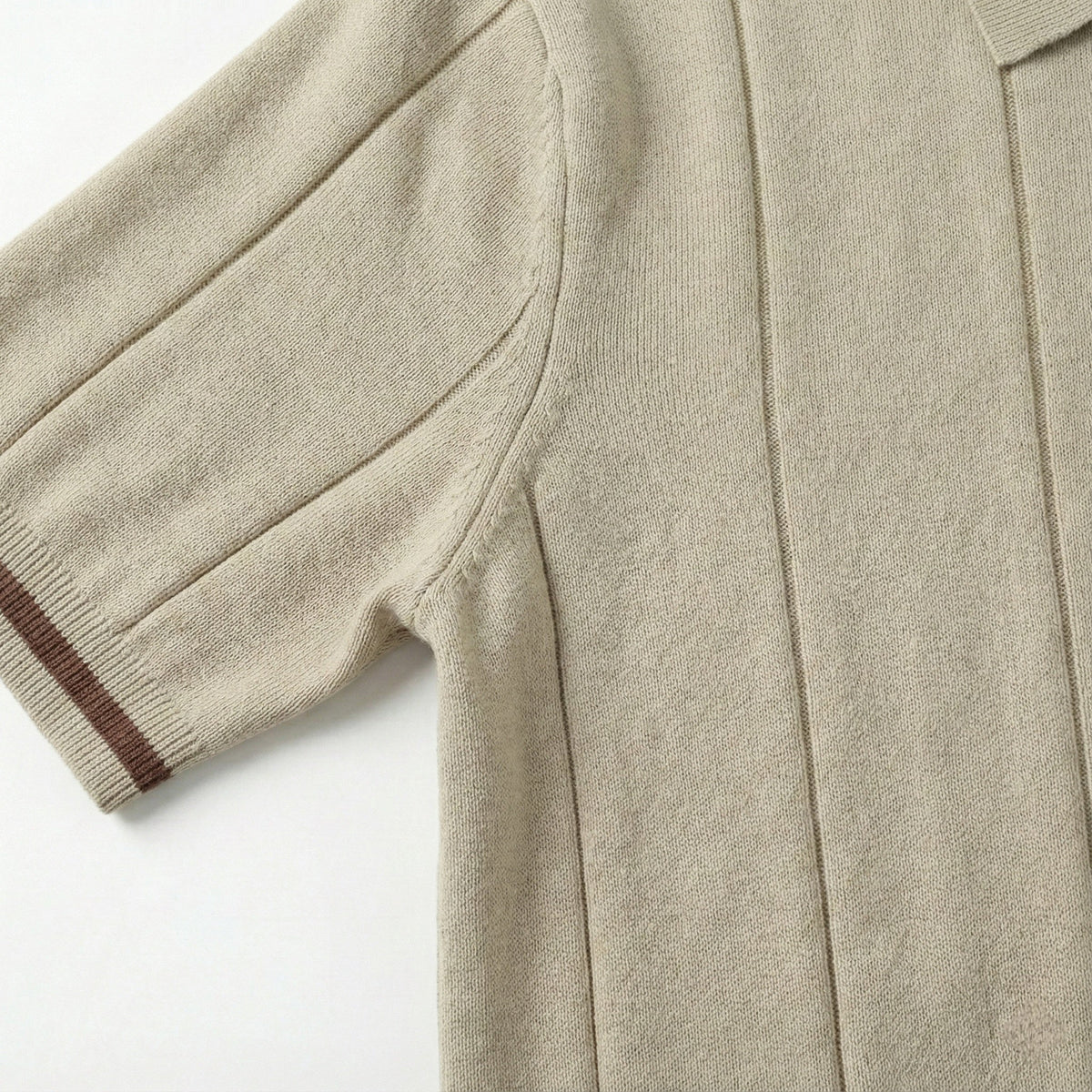 Beige Torino quarter-zip polo sleeve and fabric detail