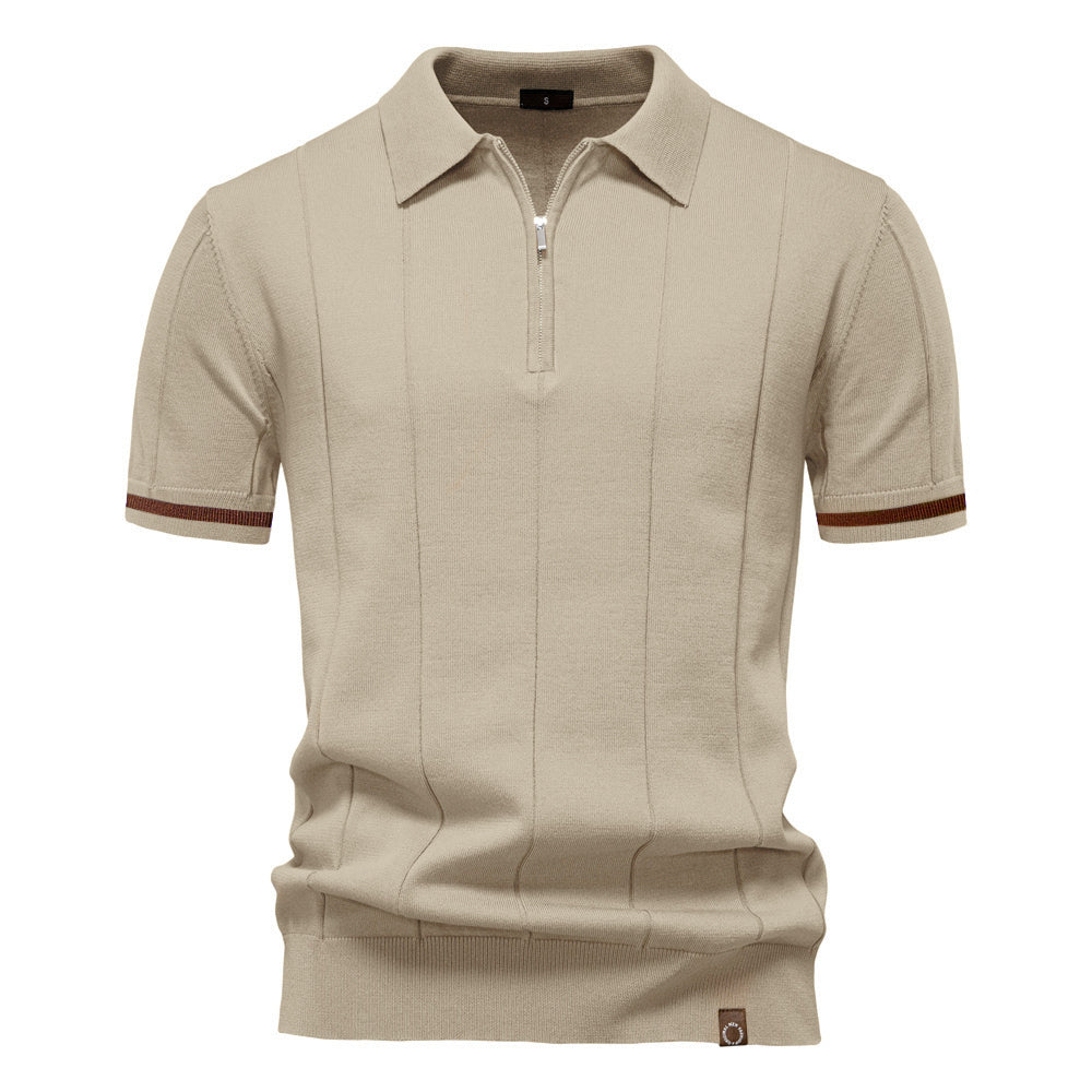 Beige Torino quarter-zip polo front view