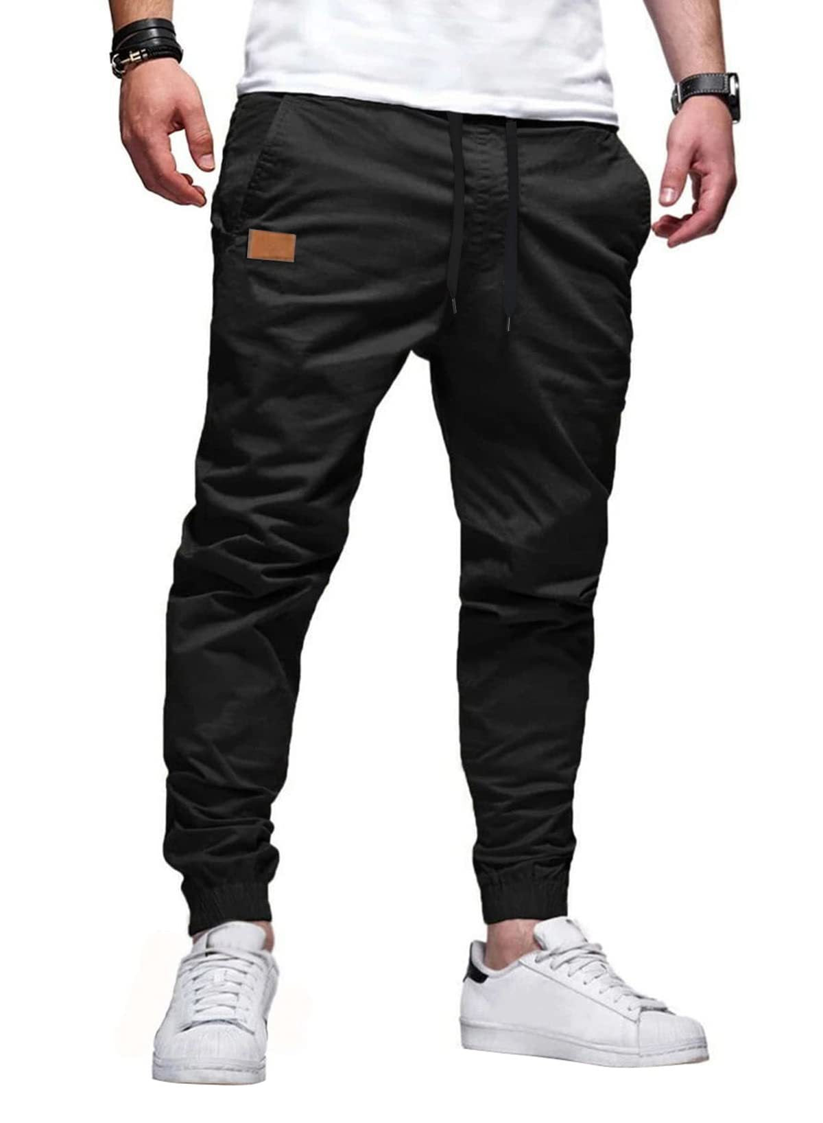 Men's black stretch drawstring jogger pants – front view