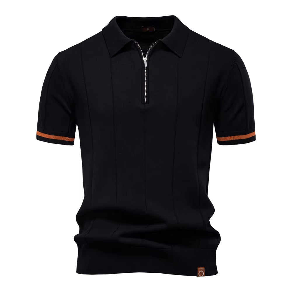 Black Torino quarter-zip polo front view