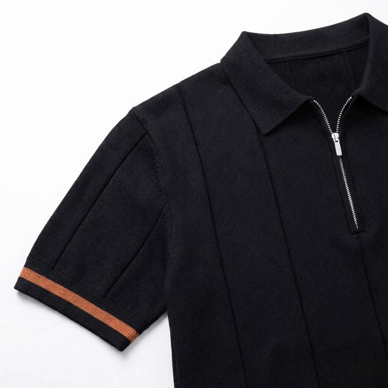 Black Torino quarter-zip polo sleeve and fabric detail