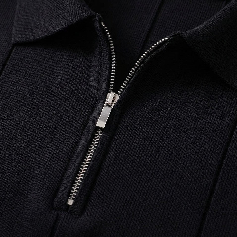 Black Torino quarter-zip polo quarter-zip collar detail