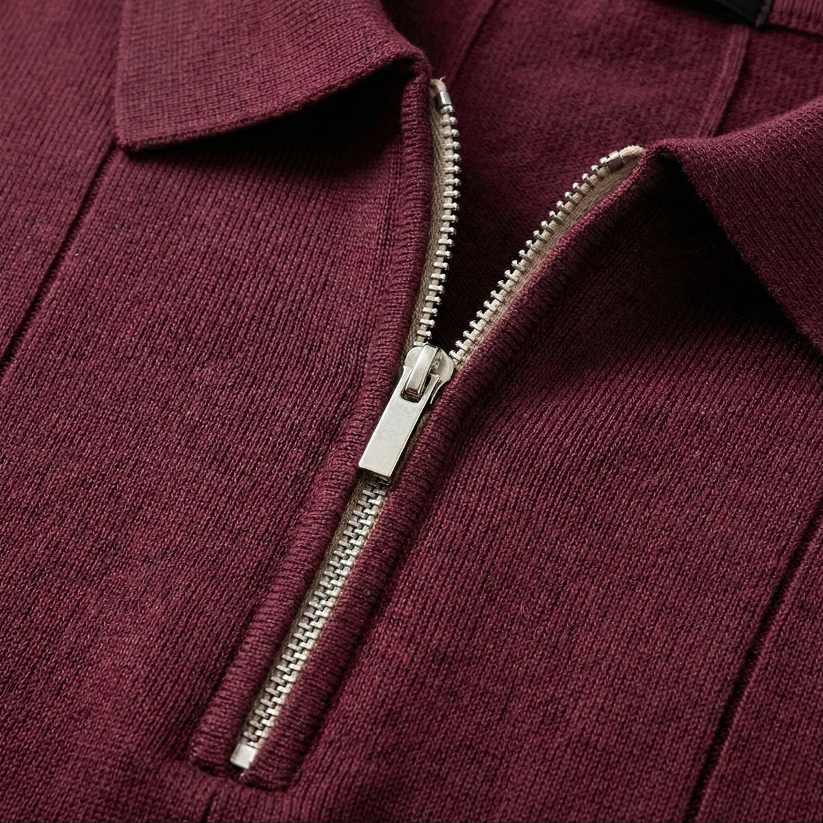 Burgundy Torino quarter-zip polo quarter-zip collar detail