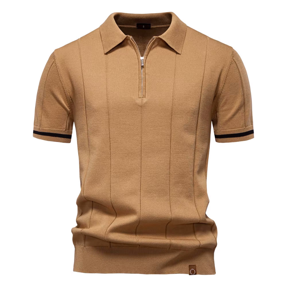 Mocha Torino quarter-zip polo front view