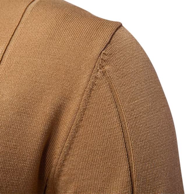 Mocha Torino quarter-zip polo shoulder detail