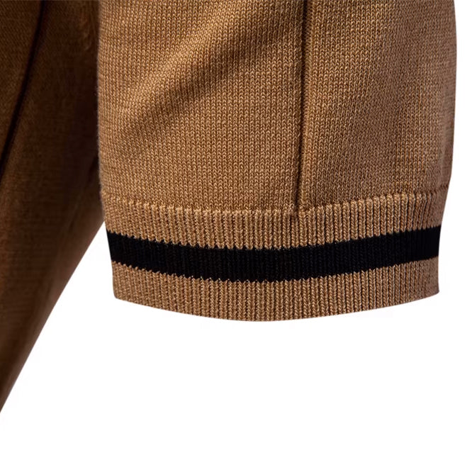 Mocha Torino quarter-zip polo sleeve and fabric detail