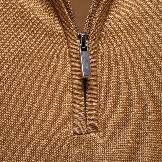 Mocha Torino quarter-zip polo quarter-zip collar detail