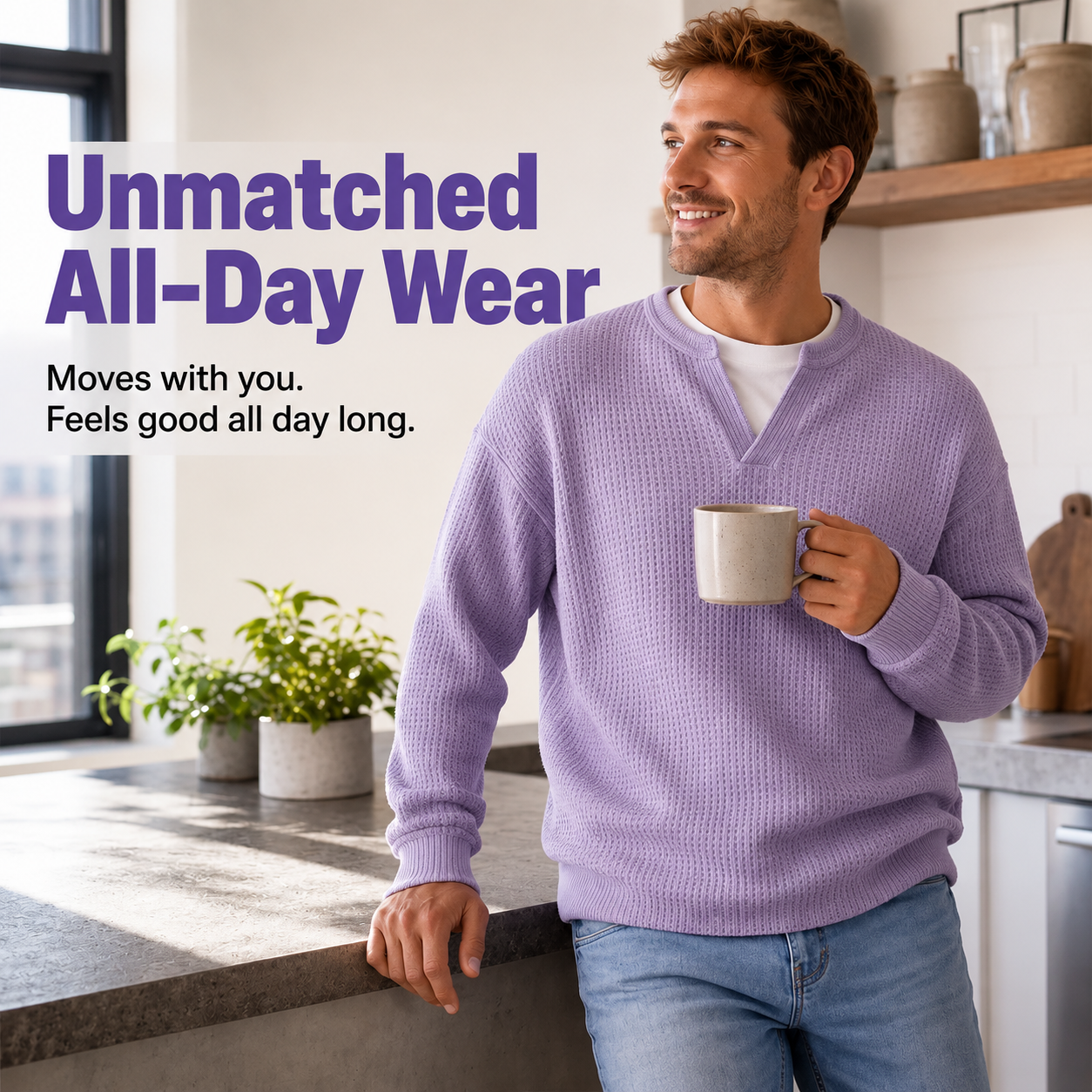 ✨ Jouw stijl‑upgrade: Getextureerd, Relaxed, Stijlvol! 👕Gelaagde comfortabele wafelgebreid T-shirt