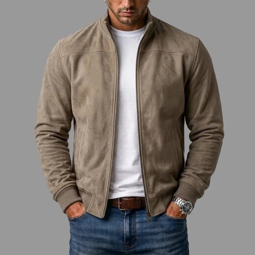 Men's suede-blend bomber jacket in khaki